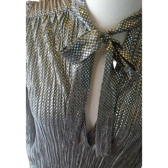 Sabina Musayev Anthropologie Shirt Dress Sz XS Eugine Gold Gray Accordian Tie - Picture 3 of 10